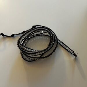 Sparkling Brown Wrap Bracelet with Clear Crystal Beads